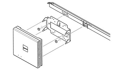 Zeichnung zur Montage eines LANCOM Access Points mit dem T-Bar Mount an einer Trageschiene