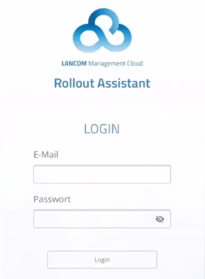 Screenshot: Login-Seite des LMC Rollout-Assistants