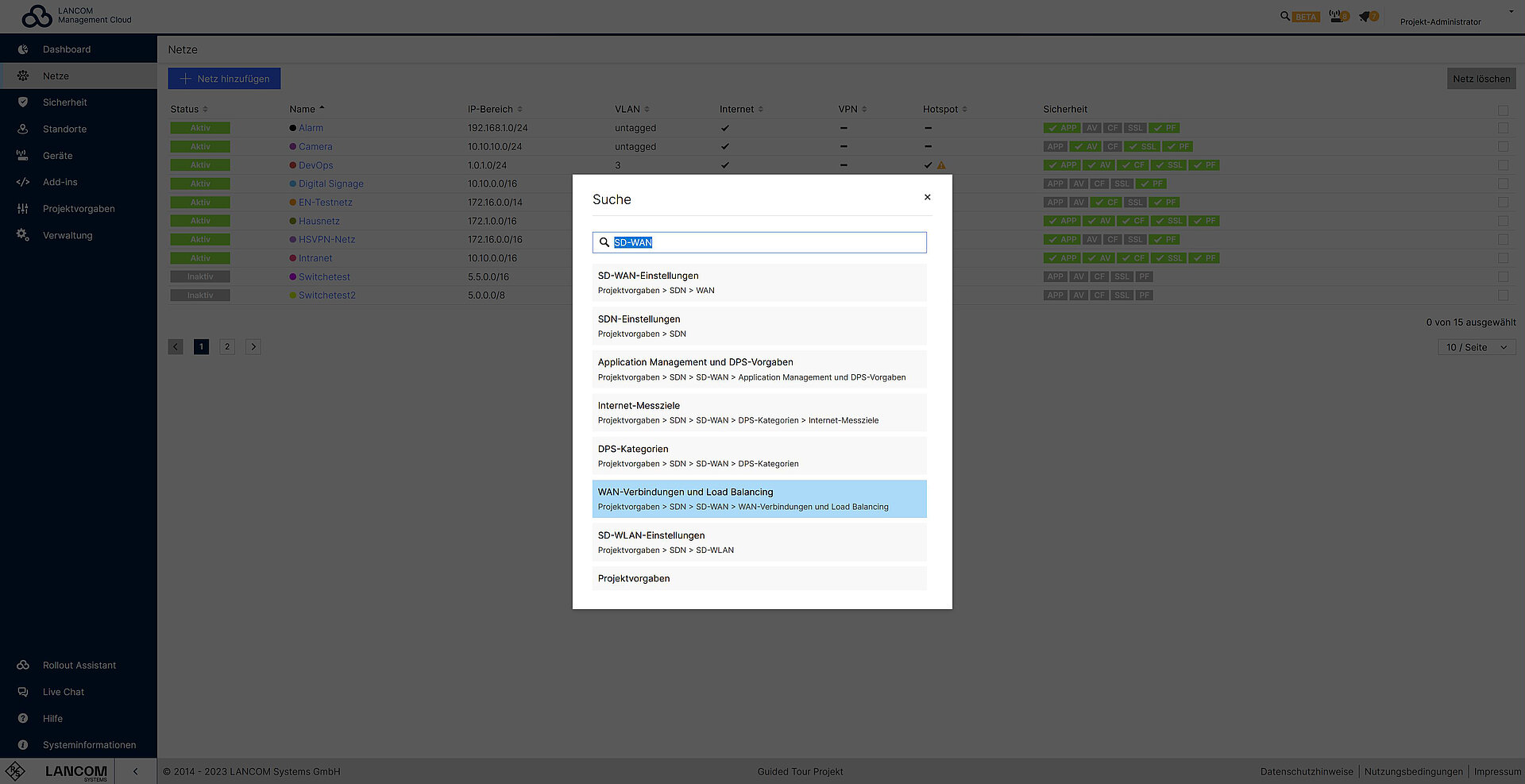 Screenshot: Suchfunktion in der LMC