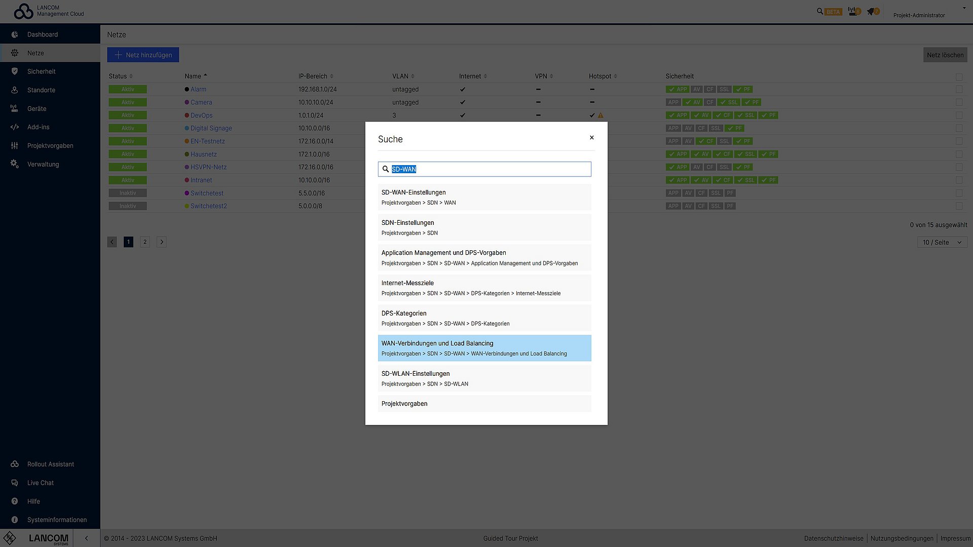 Screenshot: Suchfunktion in der LMC