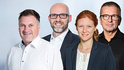 Das LANCOM International Team Michel Woudstra (v.l), Nick Pelckmans, Jessica Strobl & Lutz Linzenmeier 