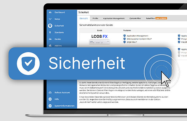 Screenshot der LMC mit Hervorhebung des Menüeintrages Sicherheit