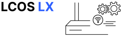 Icon: Access Point mit Zahnrädern, WLAN-Symbol und LCOS LX-Schriftzug