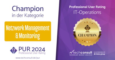Logo zum PUR-ITO Award 2024 - Champion Auszeichnung für LANCOM in der Kategorie „Netzwerkmanagement und Monitoring“
