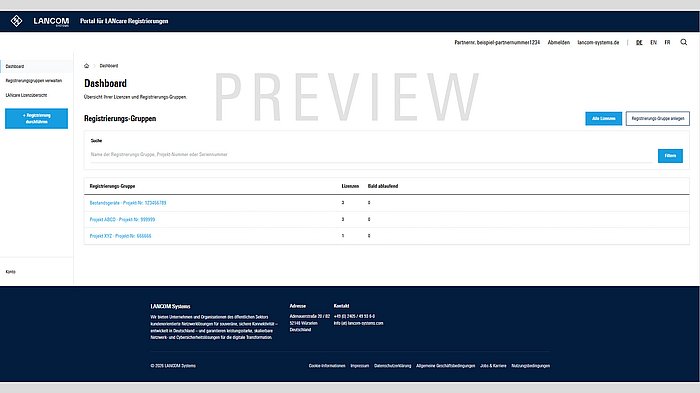 Screenshot des LANcare Portals mit Preview-Kennzeichnung