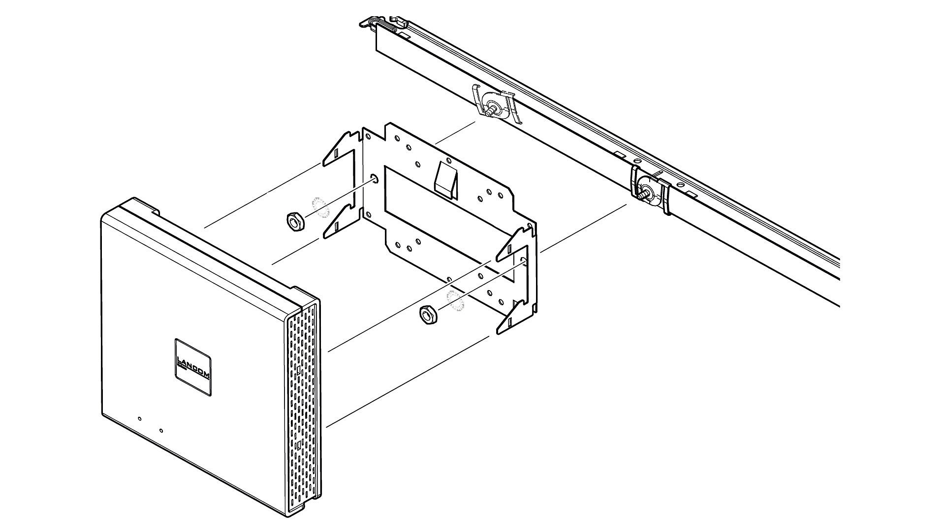 Zeichnung zur Montage eines LANCOM Access Points mit dem T-Bar Mount an einer Trageschiene
