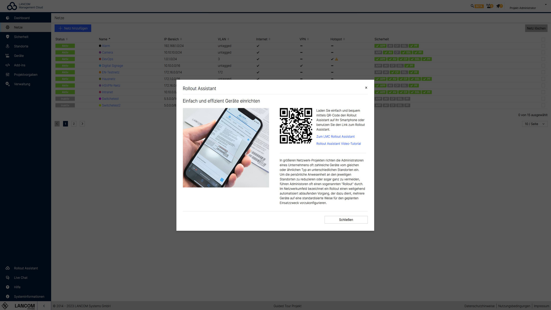 Screenshot: Geräteeinrichtung über den Rollout Assistant in der LMC