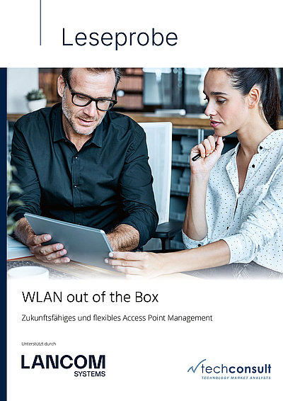 Coverbild der LANCOM und techconsult Studie "WLAN out of the box – Zukunftsfähiges und flexibles Access Point Management"