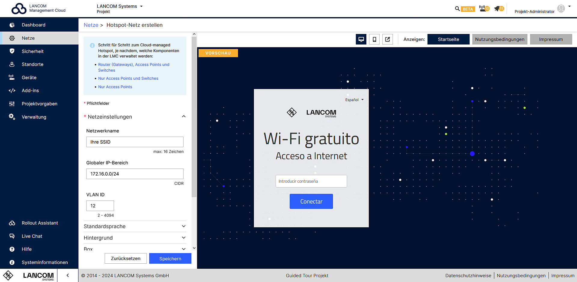 Screenshot: Hotspot-Netz-Erstellung in der LMC