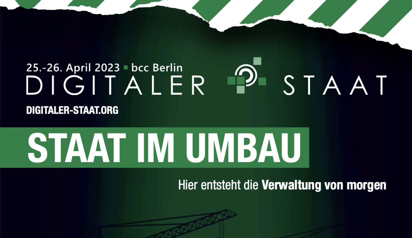 Werbebanner für Veranstaltung Digitaler Staat am 25. und 26.04.2023 iim bcc Berlin