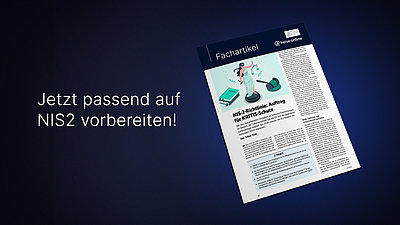 Werbebanner mit dunkelblauem Hintergrund und Cover des iX-Fachartikels zu NIS2 und Aufschrift "Jetzt auf NIS2 vorbereiten"