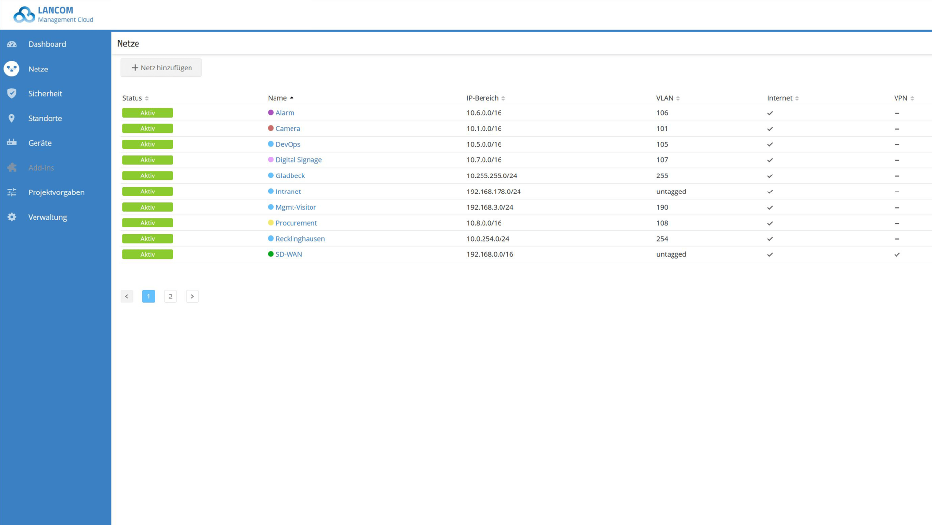 Screenshot: Netz hinzufügen in der LMC