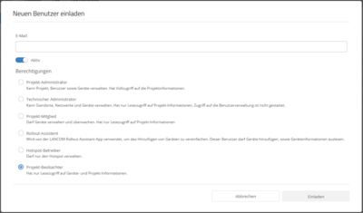 Screenshot: Auswahl-Interface der User-Rollen in der LANCOM Management Cloud