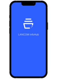 Smartphone mit Logo der LANCOM PWA-App "LANCOM InfoHub"