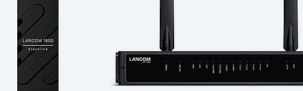 Produktfoto eines SD-WAN VoIP Gateways mit blackline-Banderole