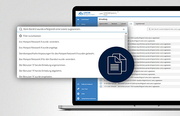 Screenshot der LMC mit Hervorhebung der Log-Meldungen