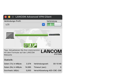 Abbildung der Weboberfläche des LANCOM Advanced VPN Clients macOS