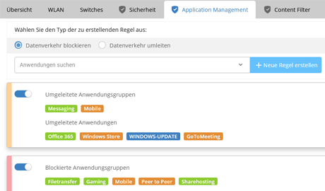 Screenshot von Application Management Oberfläche in LANCOM Management Cloud