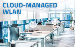 Cloud-managed WLAN Bild mit Büroarbeitsplätze