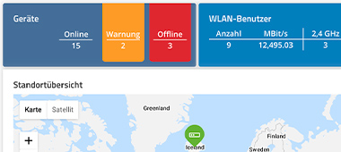 Screenshot von LANCOM Management Cloud Dashboard Warnungen über WLAN-Anomalien